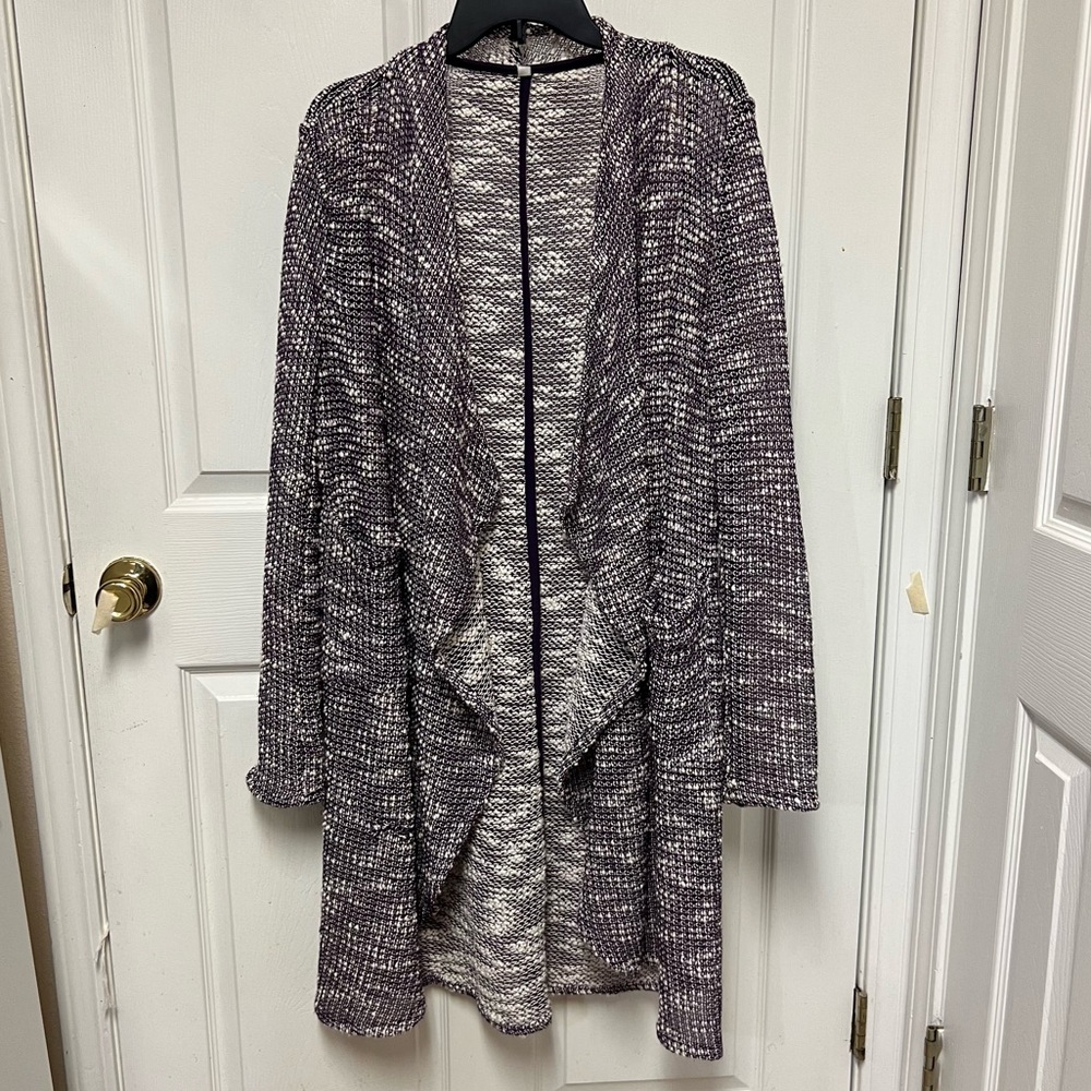 Fabletics Purple and White Open Front Sweater